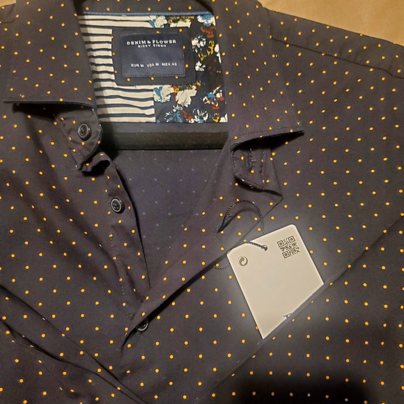 Mens Navy Polka Dot Dress Shirt - Picture 6 of 7